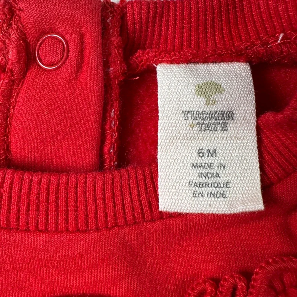 NWT Tucker Tate Baby Girl Red Ruffle Crewneck Sweatshirt 6M Snap‎ Closure